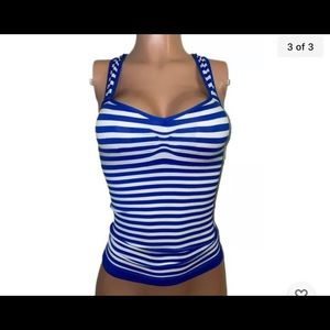 Seamless Navy Stripe pads bust Ribbed Tank Top O/S